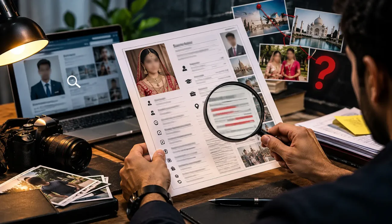 Family reviewing a marriage biodata to check if it is fake
