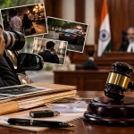 Lawyer reviewing private detective evidence before an Indian court hearing